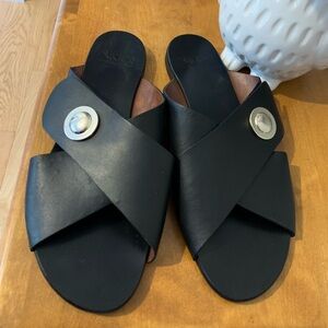 PICK ANY 3 ITEMS FOR $10 - Victor Leather Crossband Slide Sandals